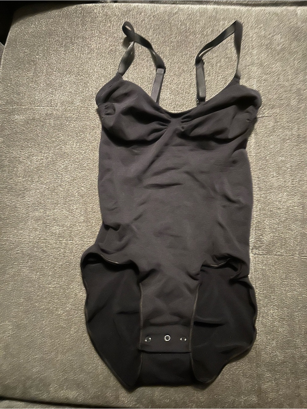 SKIMS-Black Women's One-Piece Bodysuit with Adjustable Straps